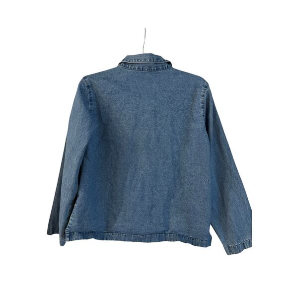The Tog Shop Denim Button Jacket Shirt Petite Medium Women Stitched Birdhouse - Picture 4 of 8